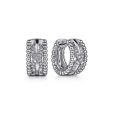 Gabriel & Co. White Sapphire Twisted Bujukan Huggie Earrings in Sterling Silver