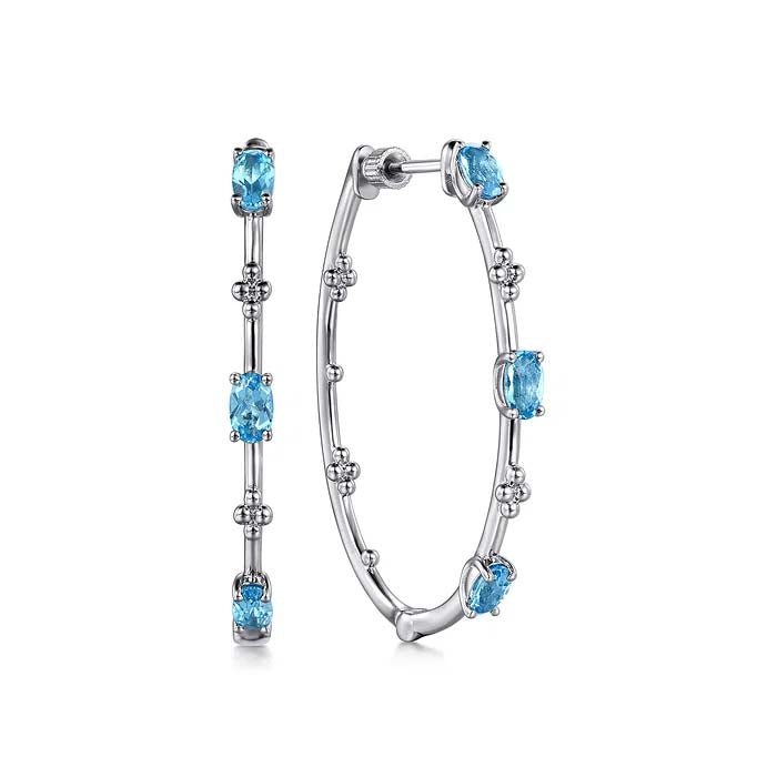 Gabriel & Co. Bujukan Swiss Blue Topaz Classic Hoop Earrings in Sterling Silver