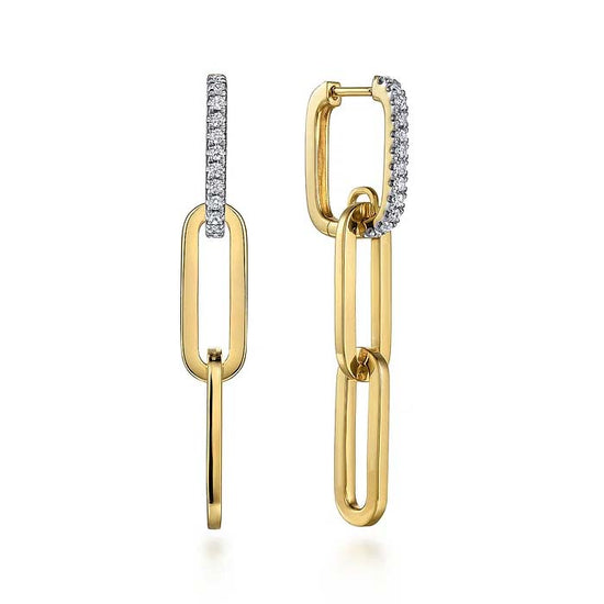 Gabriel & Co. Contemporary Diamond Pave Chain Drop Earrings in 14K Yellow Gold