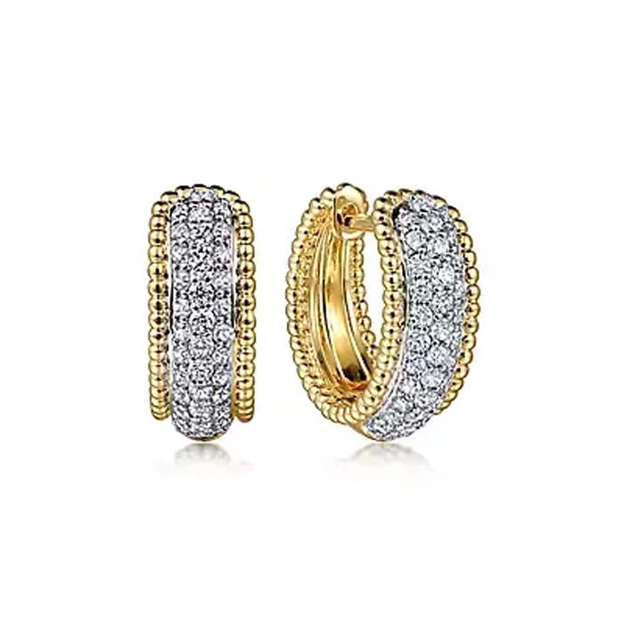 Gabriel & Co. Bujukan Huggie Pavé Diamond Earrings in 14K Yellow and White Gold