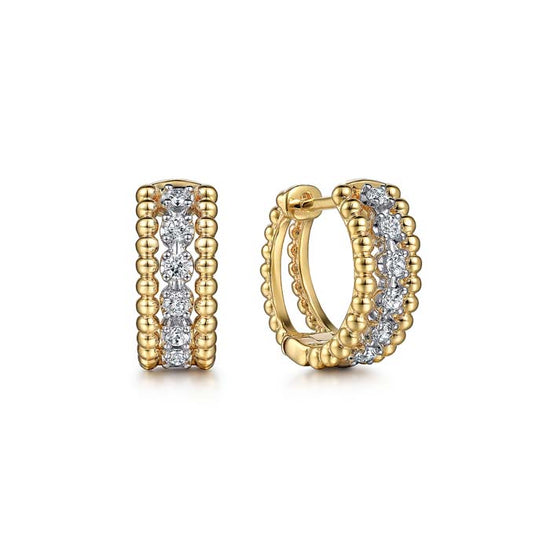 Gabriel & Co Bujukan Huggie Pave Diamond Earrings in 14K White and Yellow Gold