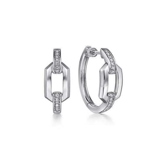 Gabriel & Co. White Sapphire Link Chain Hoop Earrings in Sterling Silver