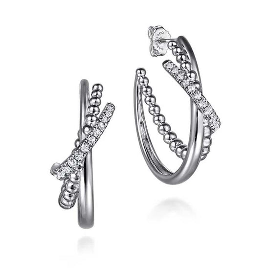 Gabriel & Co Bujukan and White Sapphire J Hoop Earrings in Sterling Silver