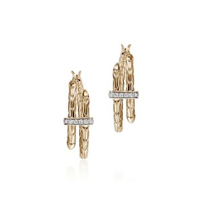 John Hardy Spear Hoop Earrings with Diamonds in 14K Yellow Gold