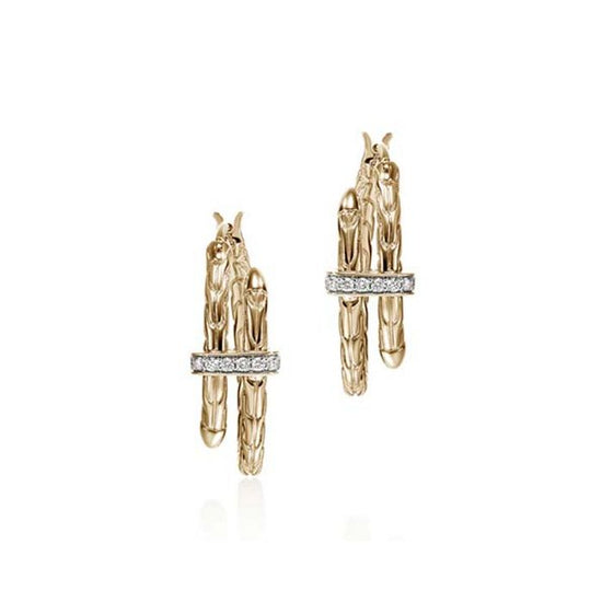 John Hardy Spear Hoop Earrings with Diamonds in 14K Yellow Gold