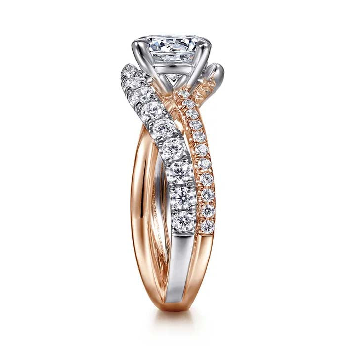 Gabriel & Co. Zaira" Round Diamond Engagement Ring Semi-Mounting in 14K White and Rose Gold