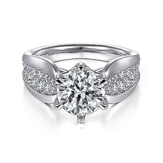 Gabriel & Co. "Ember" Wide Band Round Diamond Engagement Ring Semi-Mounting in 14K White Gold