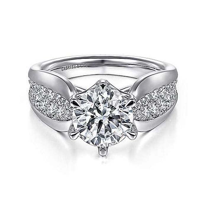 Gabriel & Co. "Ember" Wide Band Round Diamond Engagement Ring Semi-Mounting in 14K White Gold