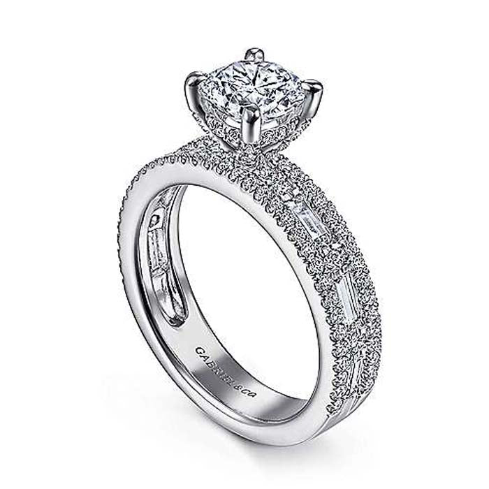 Gabriel & Co. "Uliana" Wide Band Round Engagement Ring Semi-Mounting in 14K White Gold