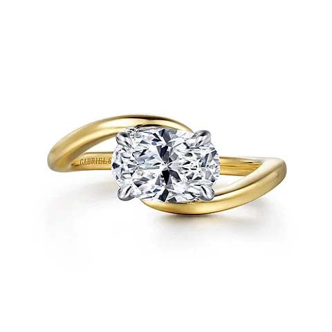 Gabriel & Co. Oval Bypass Solitaire Engagement Ring Semi-Mounting in 14K Yellow and White Gold
