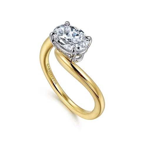 Gabriel & Co. "Delphi" Oval Bypass Solitaire Engagement Ring Semi-Mounting in 14K Yellow and White Gold