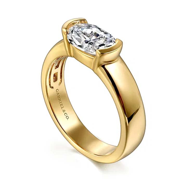 Gabriel & Co. "Bara" Oval East-West Solitaire Engagement Ring Semi-Mounting in 14K Yellow Gold