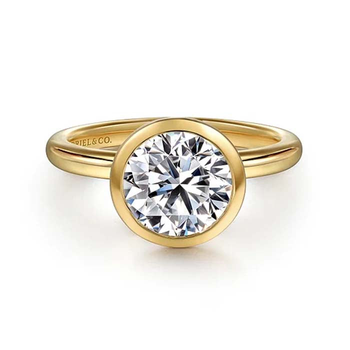 Gabriel & Co. "Linny" Bezel Set Round Engagement Ring Semi-Mounting in 14K Yellow Gold