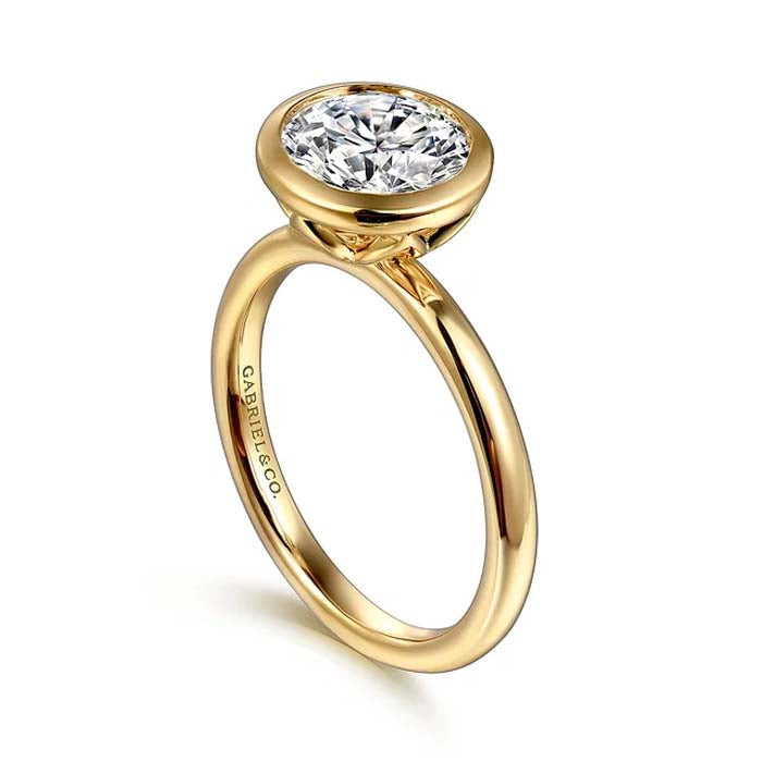 Gabriel & Co. "Linny" Bezel Set Round Engagement Ring Semi-Mounting in 14K Yellow Gold