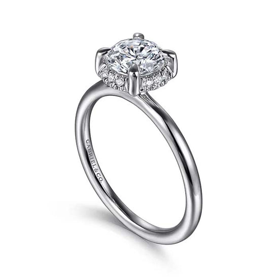 Gabriel & Co. "Seattle" Hidden Halo Round Center Engagement Ring Semi-Mounting in 14K White Gold