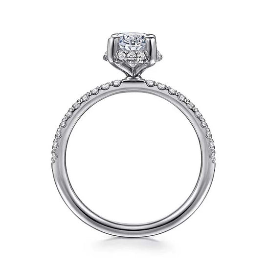 Gabriel & Co. "Suede" Hidden Halo Oval Center Engagement Ring Semi-Mounting in 14K White Gold