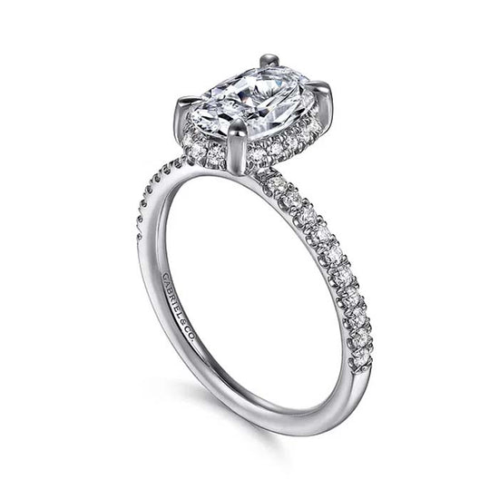 Gabriel & Co. "Suede" Hidden Halo Oval Center Engagement Ring Semi-Mounting in 14K White Gold