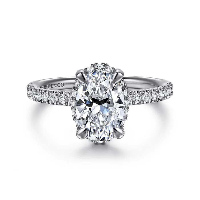 Gabriel & Co. "Suede" Hidden Halo Oval Center Engagement Ring Semi-Mounting in 14K White Gold