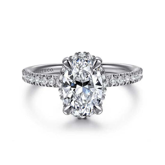 Gabriel & Co. "Suede" Hidden Halo Oval Center Engagement Ring Semi-Mounting in 14K White Gold