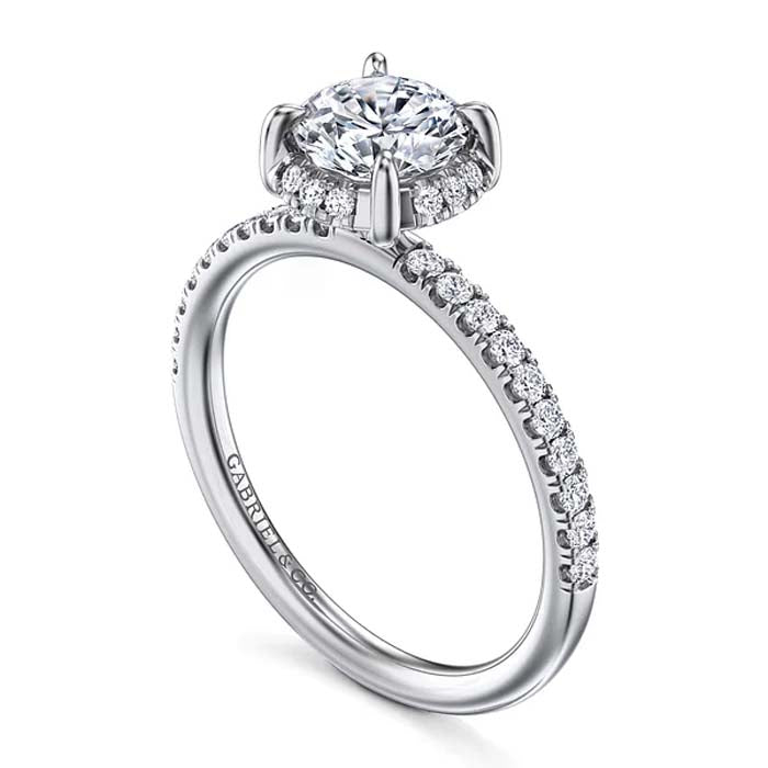 Gabriel & Co. "Suede" Hidden Halo Round Center Engagement Ring Semi-Mounting in 14K White Gold