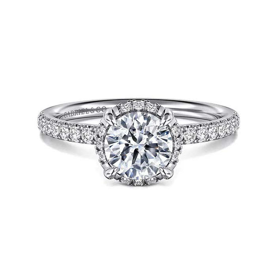 Gabriel & Co. "Suede" Hidden Halo Round Center Engagement Ring Semi-Mounting in 14K White Gold