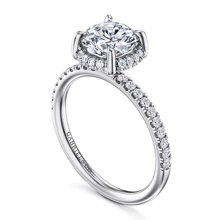 Gabriel & Co. "Suede" Hidden Halo Round Center Engagement Ring Semi-Mounting in 14K White Gold