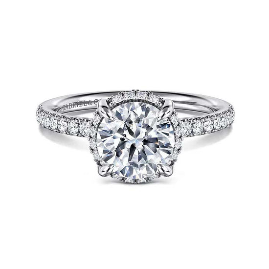 Gabriel & Co. "Suede" Hidden Halo Round Center Engagement Ring Semi-Mounting in 14K White Gold