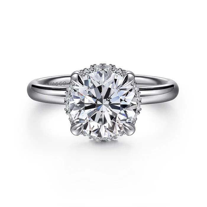 Gabriel & Co. "Symphony" Hidden Halo Round Center Engagement Ring Semi-Mounting in 14K White Gold