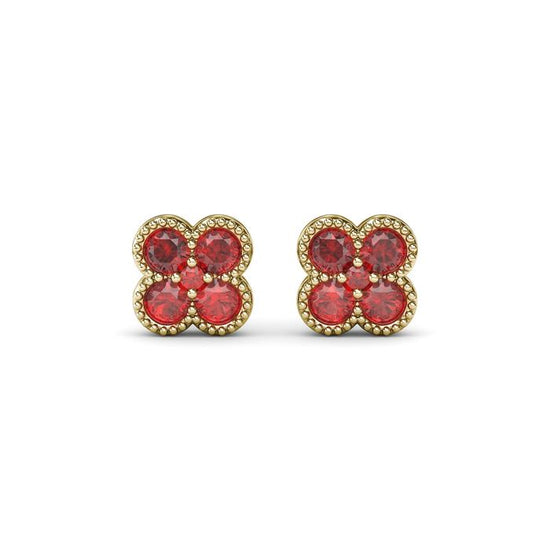 Fana Magnolia Milgrain Ruby Earrings in 14K Yellow Gold