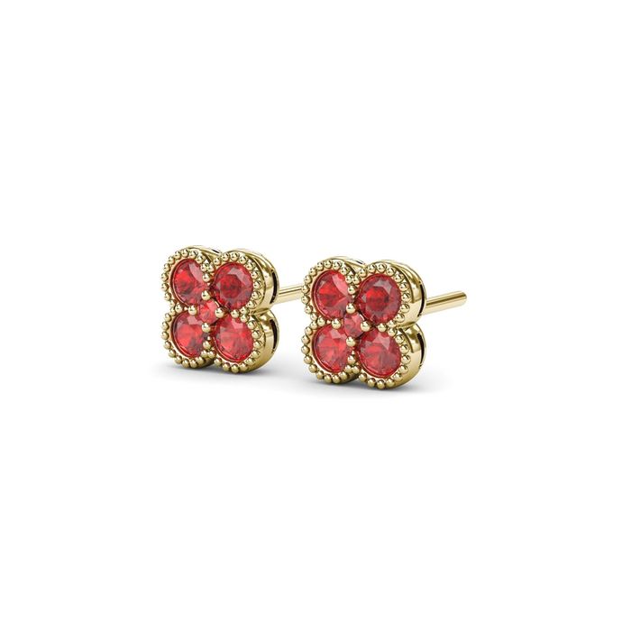 Fana Magnolia Milgrain Ruby Earrings in 14K Yellow Gold