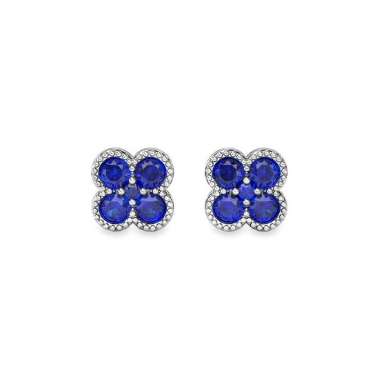 Fana Magnolia Milgrain Sapphire Earrings in 14K White Gold