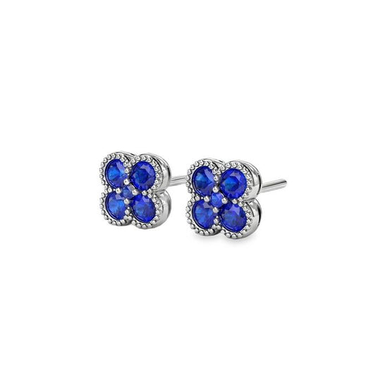 Fana Magnolia Milgrain Sapphire Earrings in 14K White Gold