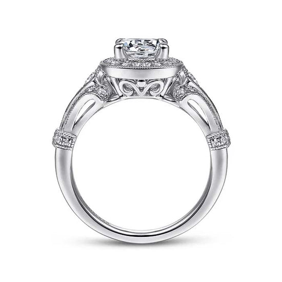 Gabriel & Co. "Delilah" Vintage Inspired Cushion Halo Engagement Ring Semi-Mounting in 14K White Gold