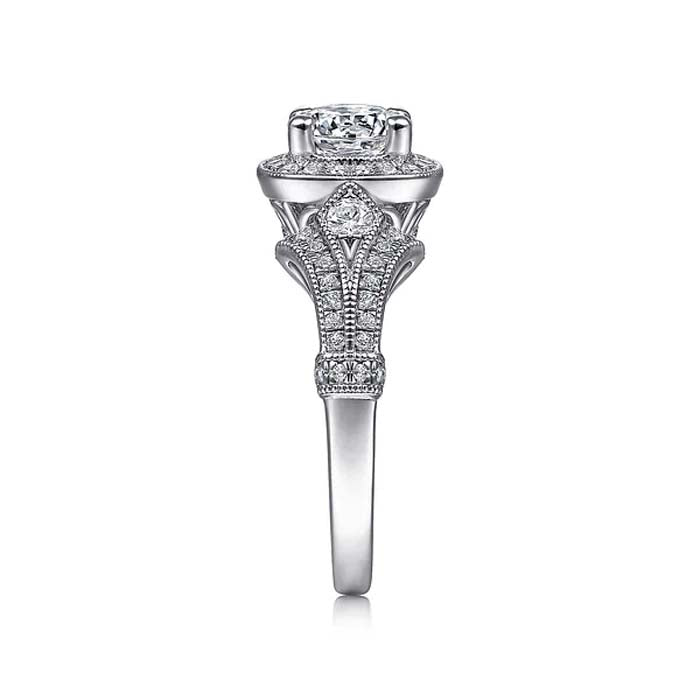 Gabriel & Co. "Delilah" Vintage Inspired Cushion Halo Engagement Ring Semi-Mounting in 14K White Gold