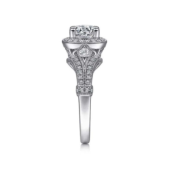 Gabriel & Co. "Delilah" Vintage Inspired Cushion Halo Engagement Ring Semi-Mounting in 14K White Gold