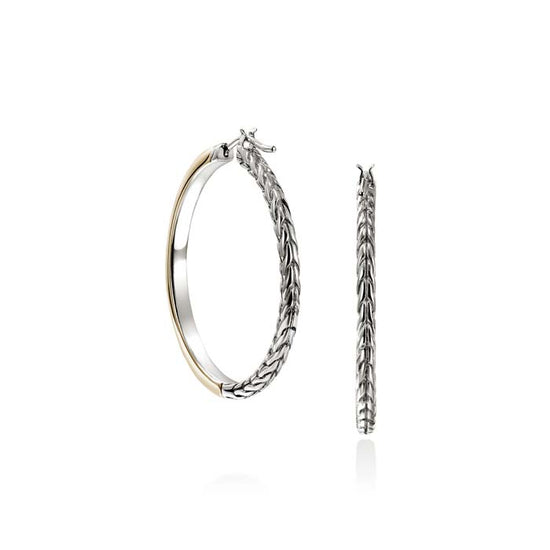 John Hardy 30MM Essentials Hoop Earrings in 14K Yellow Gold and Sterling Silver