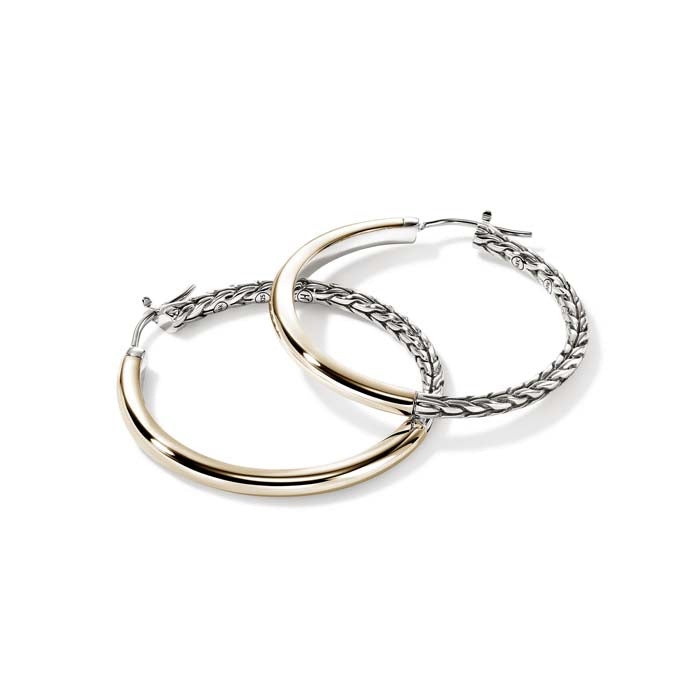 John Hardy 30MM Essentials Hoop Earrings in 14K Yellow Gold and Sterling Silver