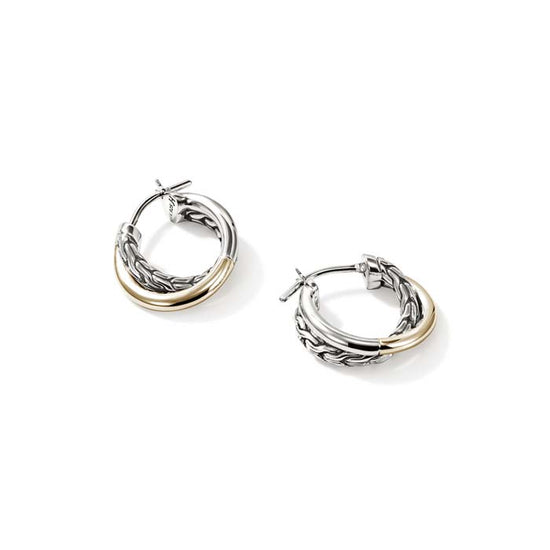 John Hardy Essential Crossover Hoop Earrings in 14K Yellow Gold and Sterling Silver, 9.5MM