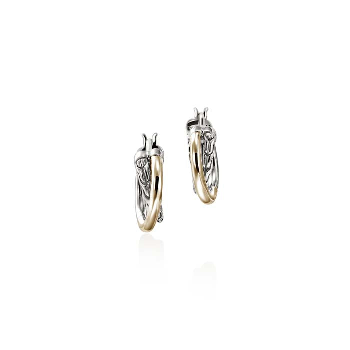 John Hardy Essential Crossover Hoop Earrings in 14K Yellow Gold and Sterling Silver, 9.5MM