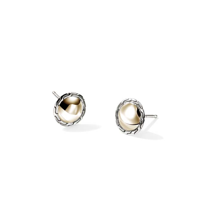 John Hardy Essential Stud Earrings in 14K Yellow Gold and Sterling Silver, 10MM