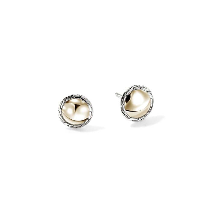 John Hardy Essential Stud Earrings in 14K Yellow Gold and Sterling Silver, 10MM