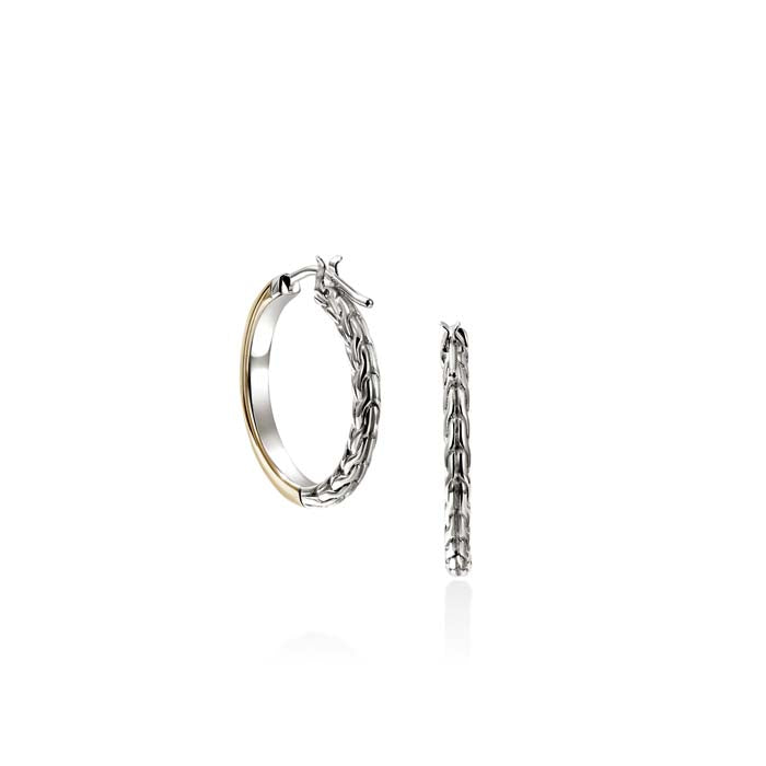 John Hardy 18MM Essentials Hoop Earrings in 14K Yellow Gold and Sterling Silver