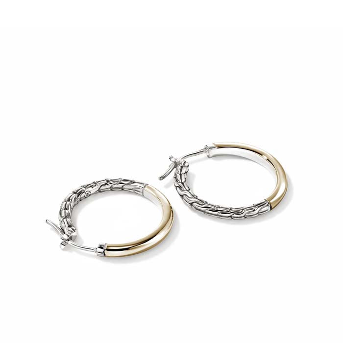 John Hardy 18MM Essentials Hoop Earrings in 14K Yellow Gold and Sterling Silver