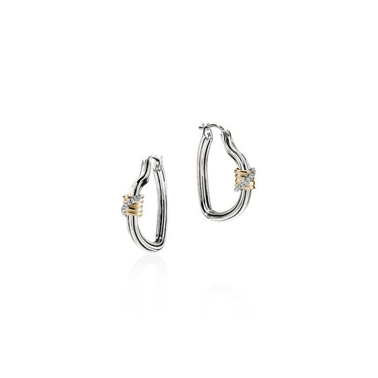 John Hardy Bamboo Heart Hoops with Diamonds in Sterling Silver and 14K Yellow Gold