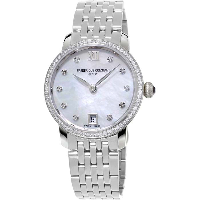 Frederique Constant .59CTW Diamond 30MM White Mother-Of-Pearl Dial Stainless Steel Bracelet Watch