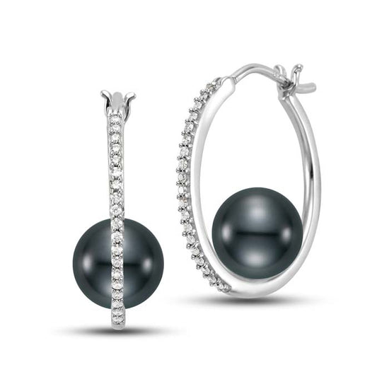 Mastoloni 8.5-9MM Tahitian Pearl and Diamond Hoop Earrings in 14K White Gold