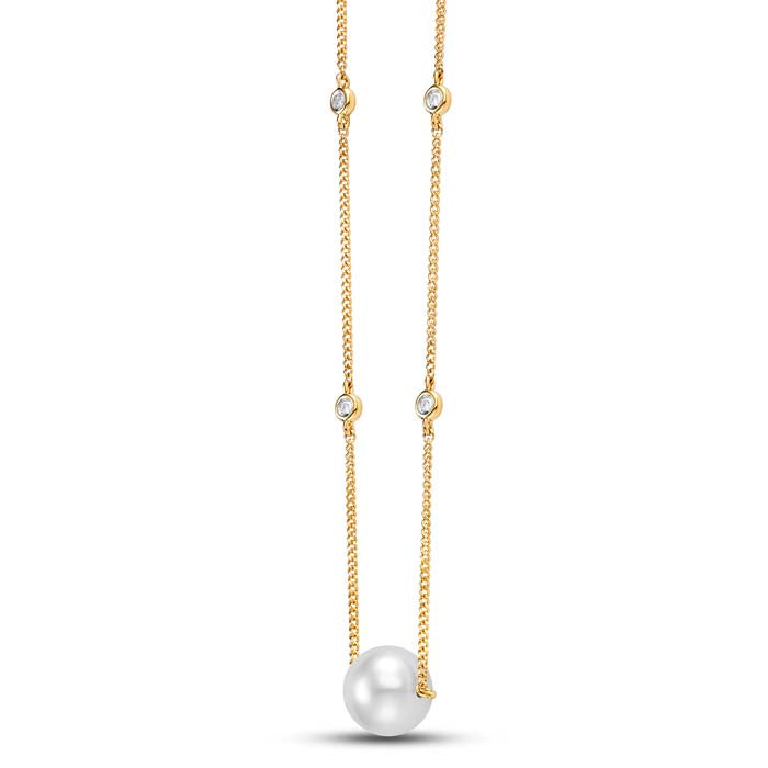 Mastoloni Floating Pearl Pendant on Diamond-by-the-Yard Necklace in 14K Yellow Gold