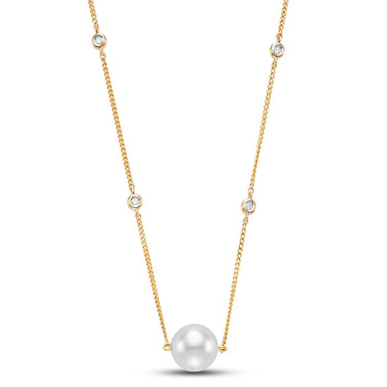 Mastoloni Floating Pearl Pendant on Diamond-by-the-Yard Necklace in 14K Yellow Gold