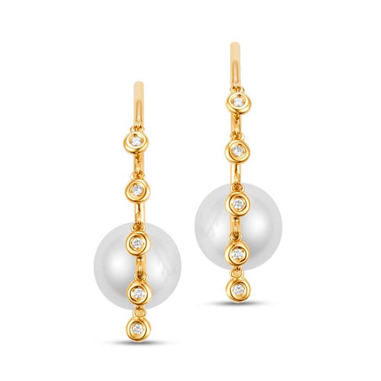 Mastoloni Pearl Hoops with Diamond Fringe in 14K Yellow Gold