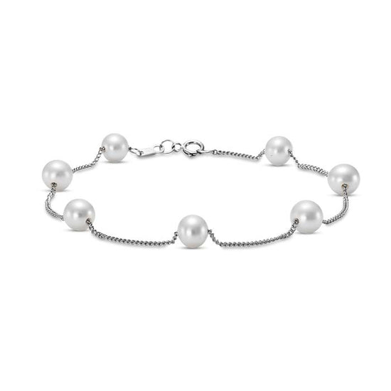 Mastoloni 7" Freshwater Cultured Pearl Tin Cup Bracelet in 14K White Gold
